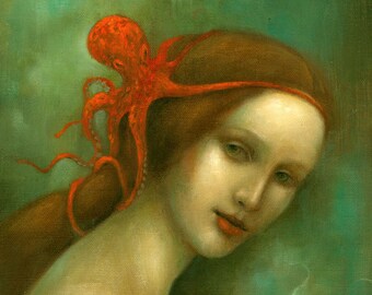 Mermaid Octopus Art Print of Original Oil Painting