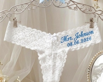 Conjunto de lencería nupcial personalizado, conjunto de ropa interior nupcial, conjunto de pijama con bordado, tanga nupcial bordada, regalo para la novia.