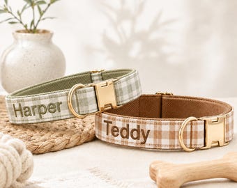 Collar para perro bordado a medida, collar personalizado de cuadros vichy para cachorro, collar personalizado para perro, regalo para cachorro nuevo, regalo para mamá perruna