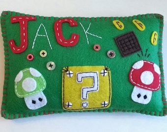 MARIO MUSHROOMS Custom Eco Felt Tooth Pillow Super Mario Mushroom Theme