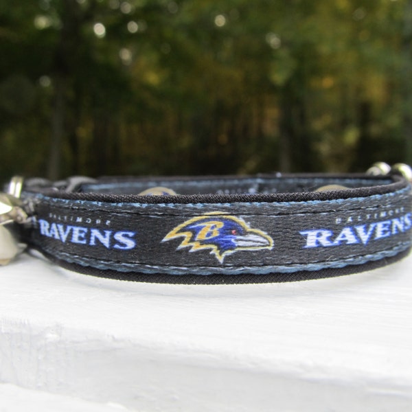 Baltimore Ravens Cat or Small Dog Collar with Option of Black, Gold, Purple or Pink Backing