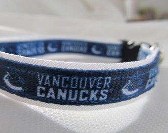 Vancouver Canucks Cat  or Small Dog Collar with White or Pink Backing
