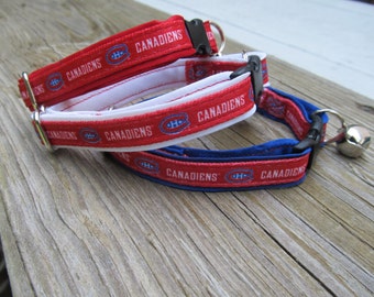 Montreal Canadiens Cat or Small Dog Collar with Red, Blue or White Backing