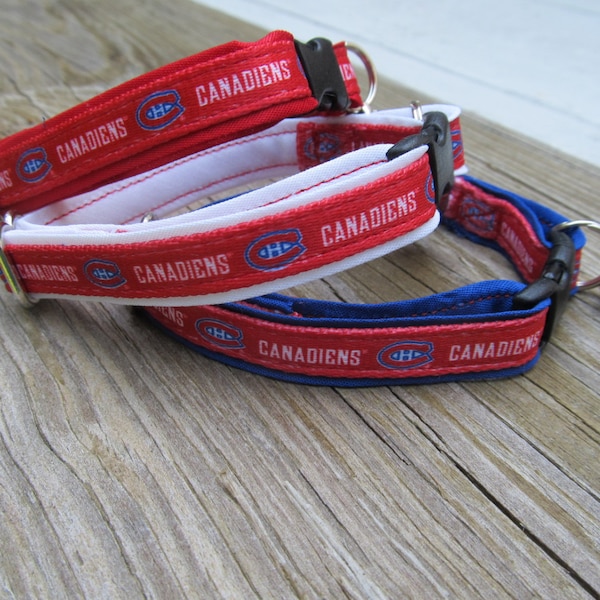 Montreal Canadiens Cat or Small Dog Collar with Red, Blue or White Backing