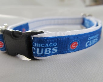 Chicago Cubs Cat  or Small Dog Collar with White or Pink Backing