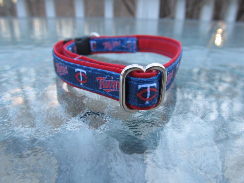 Minnesota Twins Cat or Small Dog Collar with Option of Red or Pink Backing image 2