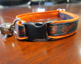 Baltimore Orioles Cat  or Small Dog Collar with Option of Orange or Pink Backing