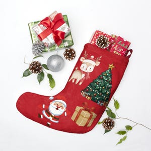 Santa Reindeer Christmas Tree Stocking | Holiday Stockings, Red Plush,Shacasa
