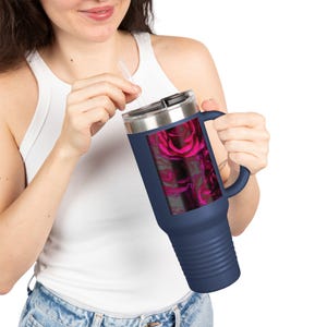 Taza térmica de viaje con diseño de rosas: elegante y dulce, de 113 ml, un regalo genial para los amantes del té, vaso portátil para bebidas, diseño floral.