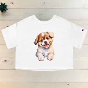 Cute Puppy Women&#39;s Cropped T-shirt, Champion Heritage Cropped T-shirt