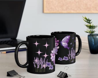 Lila Lila Schmetterling Becher | Keramik Tee Tasse