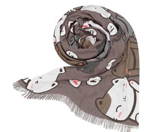 Cute Cat Light Scarf, Cat Lover Gift, Nice Lovely Scarf, Animal Print Scarf, Kitten Scarf, Cat Mom Fashion, shacasa