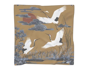 Crane Bird Flying Poly Scarf, Shacasa