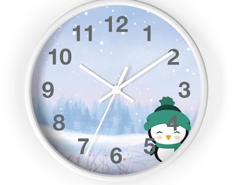Cute Penguin in Snow Wall Clock | Penguin Snow Scene Clock