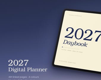 Agenda digital 2027 / Fechas diarias, semanales y mensuales / Con hipervínculos, compatible con GoodNotes y Notability / 4 colores