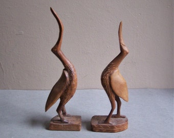 Vintage Carved Long Billed Bird Figurines / Mid Century Appeal / Bird / Nature Lover