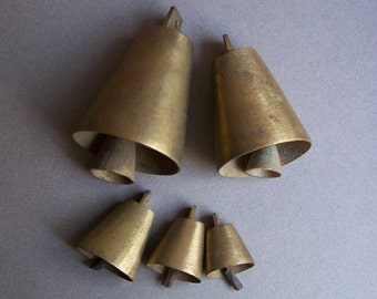 5 Vintage Brass Bells