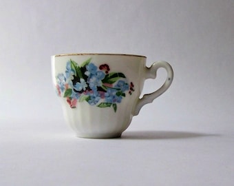 Petite Porcelain Tea Cup ~ Blue & Pink Flowers