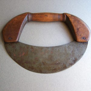 Vintage Steel Blade Wooden Handled Chopper Antique Kitchen Tool