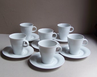 6 Vintage Arzberg Cup & Saucer Sets / White Porcelain / Germany