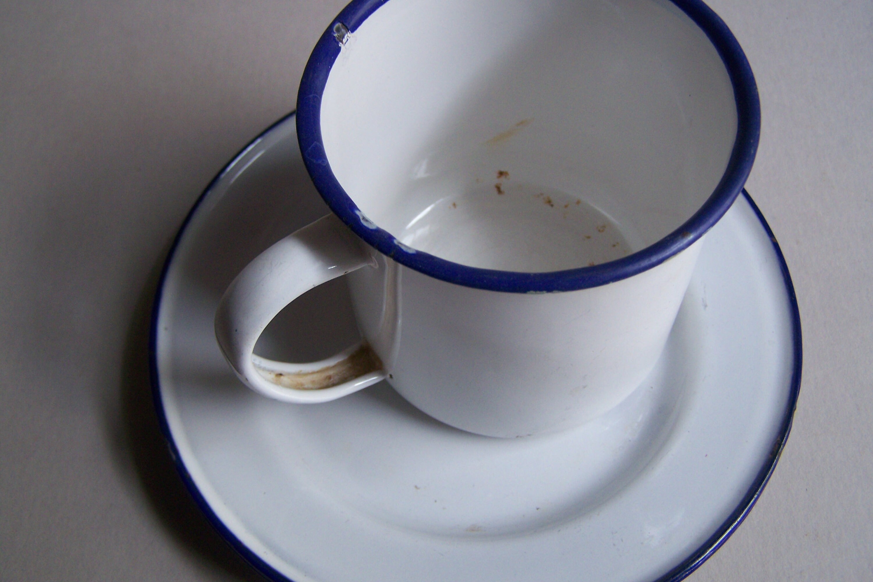 Vintage Enamelware White and Blue Cup & 3 Small Plates Etsy
