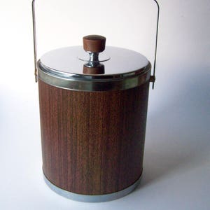 Mid Century Ice Bucket / Faux Wood and Metal