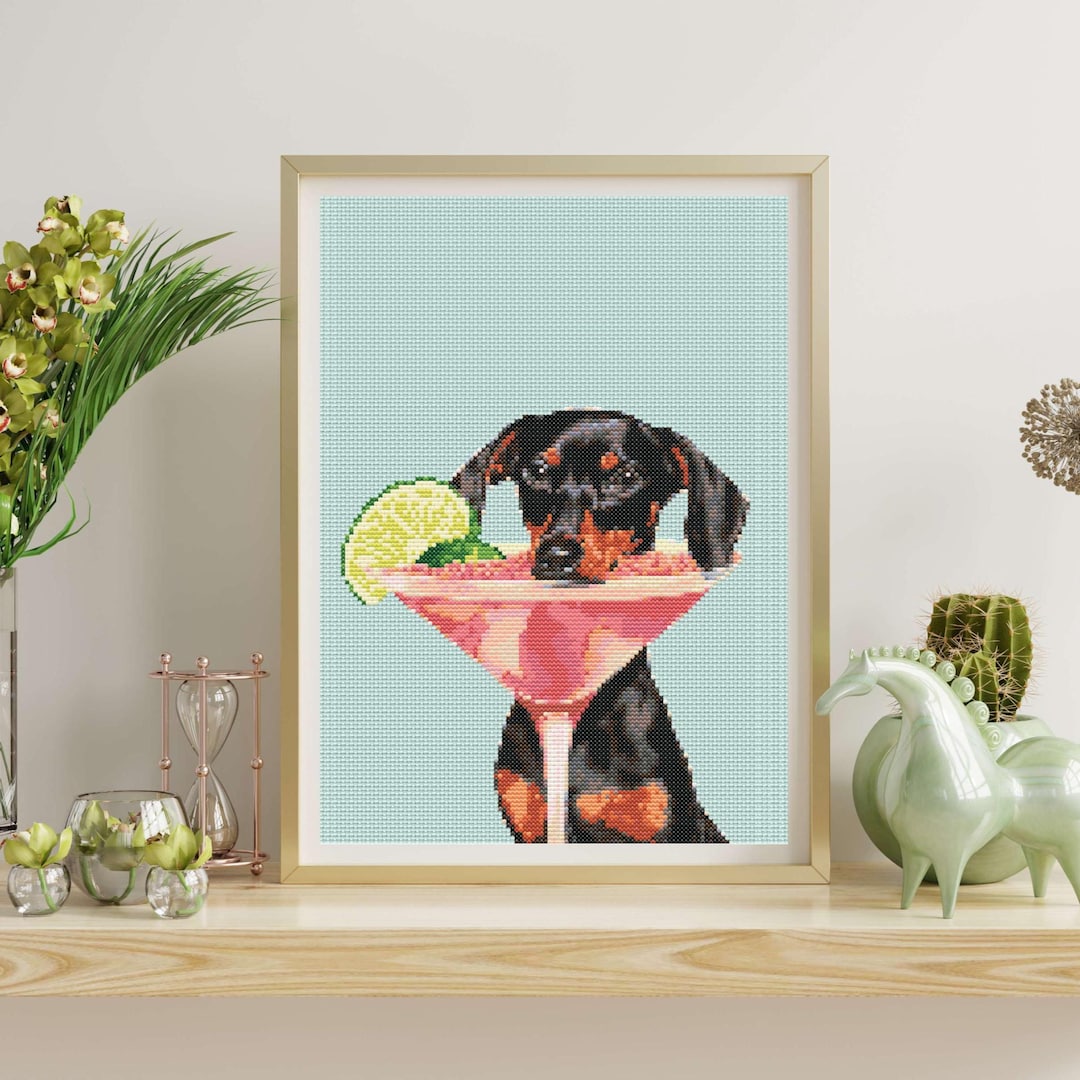 Sausage Dog Martini Cross Stitch Pattern: Funny Dachshund Art (PDF