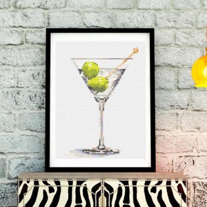 Martini Dry - Schema punto croce per bicchiere da cocktail / Modello PDF moderno / Download digitale / Ricamo di bevande / Schema punto per decorazioni da bar