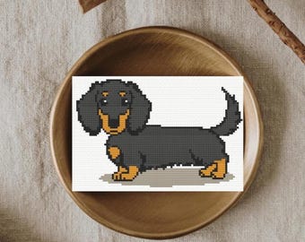 ダックスフントのクロスステッチ図案、ソーセージ犬の刺繍（PDF