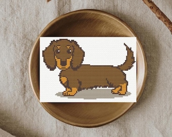 ダックスフントのクロスステッチ図案、ソーセージ犬の刺繍（PDF