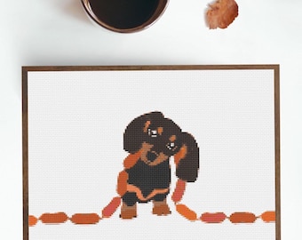 Divertente schema punto croce bassotto: ricamo cane bassotto (download PDF)