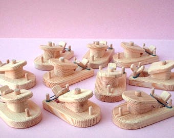 Made to order, Natural Wood DIY 10 Wooden Paddle Tug Boats Set, Rubber Band Boat, Bathtub Toy, Handmade Favour,Jacobs Wooden Toys
