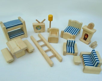 Wooden Toy Peg Doll House Furniture, Natural Wood, Ikea Flisat Dollhouse Furniture Kids Gift, Simple Minimalist Nursery Decor