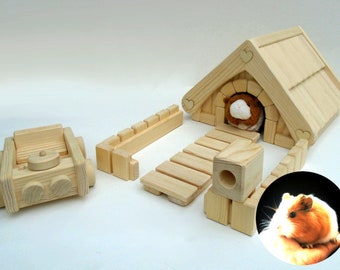 Small Animal Wooden Hideout, Guinea Pig, Hamster House, Cage Accessories, Natural Wood Pet Furniture, Shelter, Pet Car, Handmade in Canada