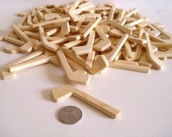 Lot of 100 Natural Wood Mini Ice Hockey Sticks, Wedding Boutonnieres,DIY Pins, Decor, Jacobs Wooden Toys