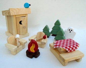 Made to order. Wooden Toy, Campfire Play Set, Peg Doll Woodland Wilderness Camping, Firepit, Waldorf inspired Kids gift, Jacobs Wooden Toys