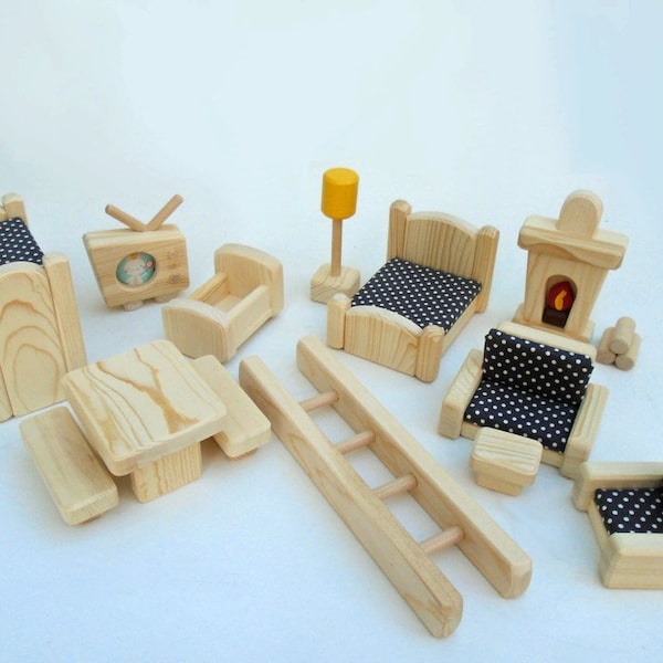 Wooden Toy Peg Doll House Furniture, Natural Wood, Ikea Flisat Dollhouse Furniture Kids Birthday Gift,Simple Minimalist Nursery Decor
