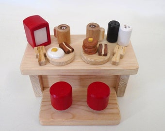 Made to order, Handcrafted Small Wooden Retro inspired Diner Set, Wood Decor, Peg Doll Furniture, Jacobs Wooden Toys