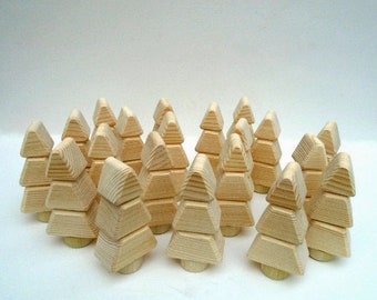 Set of 20 Handmade Small Natural Wood Simple Toy Trees, Woodland Forest Nursery Decor,DIY Craft,Jacobs Wooden Toys