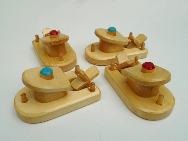Wood Toy Small Handmade Paddle Boat Set, Rubber Band Powered Wooden Bathtub Toy, Water Toy, Waldorf gift, Montessori, Jacobs Wooden Toys image 1