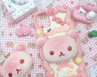 Handmade 3D squishy bear cream glue phone case|Phone case gift|Handmade gift|Unique gift|Squishy toy