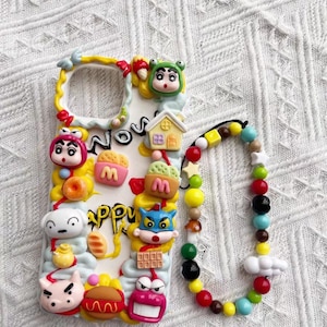 パワパフ/クレヨンしんちゃん クリームグルー スマホケース|スマホケースギフト|手作りギフト|ユニークなギフト|パワパフチャーム|手作りスマホケース
