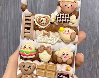 Handmade coffee Kirby phone case|Phone case gift|Handmade gift|Unique gift|Kirby charms|Coffee theme kirby