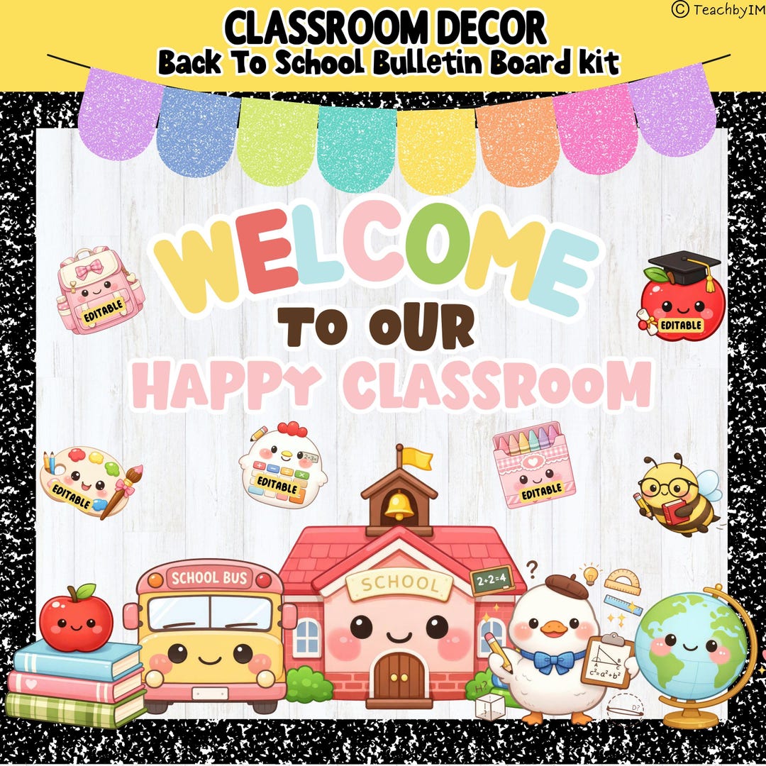 Welcome to Our Happy Classroom Bulletin Board Kit Editable Back to ...