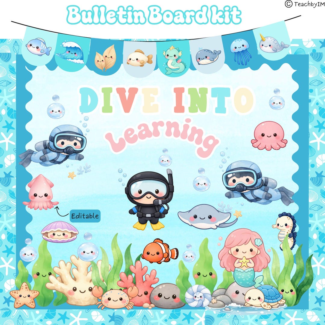 Dive Into Learning Bulletin Board Kit Editable Classroom Decor Ocean ...