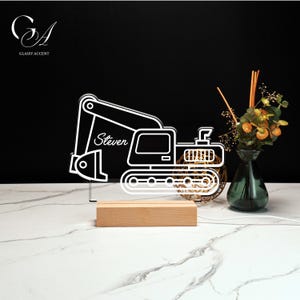 Customized Name Excavator Night Light Acrylic Plaque, Birthday Gift Excavator Plaque, Excavator Lovers Acrylic Plaques,Night Light Excavator