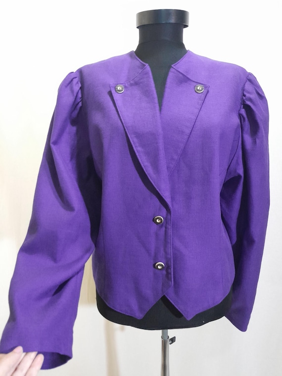 80s Vintage lavender purple blazer, puff sleeves, women button up jacket