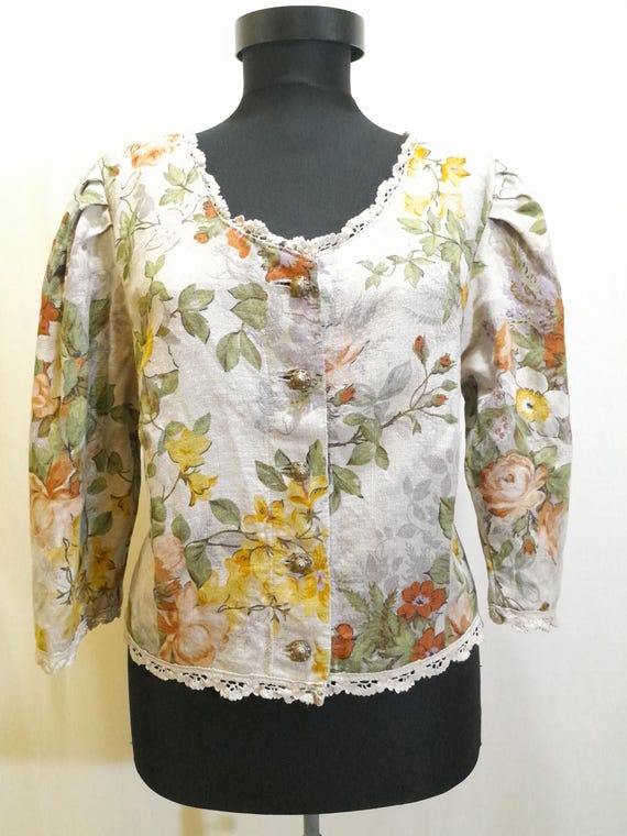 Cottagecore Jacket, 80s Vintage Floral Womens Blazer, Romantic Clothing