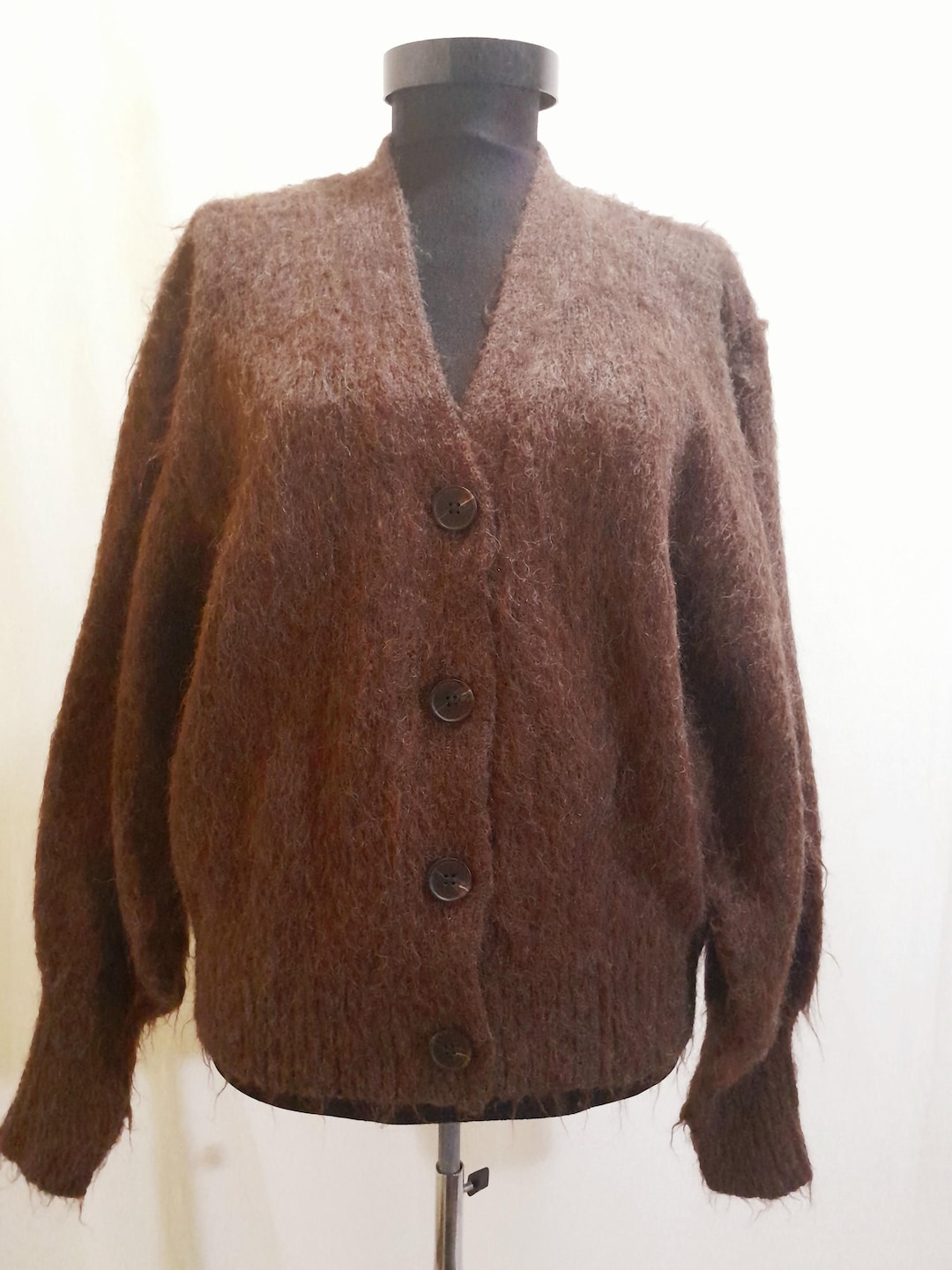 トップス archive vintage mohair brown cardigan Vintage Mohair Brown Cardigan With Wide Cuffs , Puff Sleeve