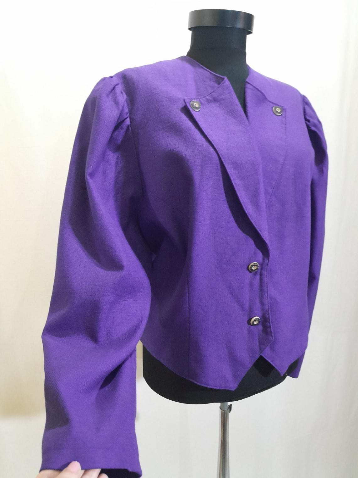 80s Vintage lavender purple blazer, puff sleeves, women button up jacket, Foto 3 von 5